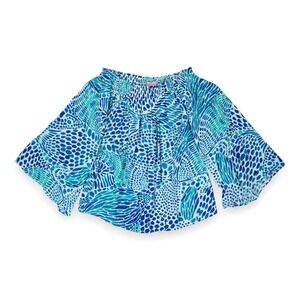 Lilly Pulitzer Nita Top Off The Shoulder Blouse Blue Tang Gang Size XXS